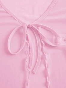 SHEIN ICON Women's Solid Color Simple Daily Mesh Long Sleeve Top - Pink - View 4