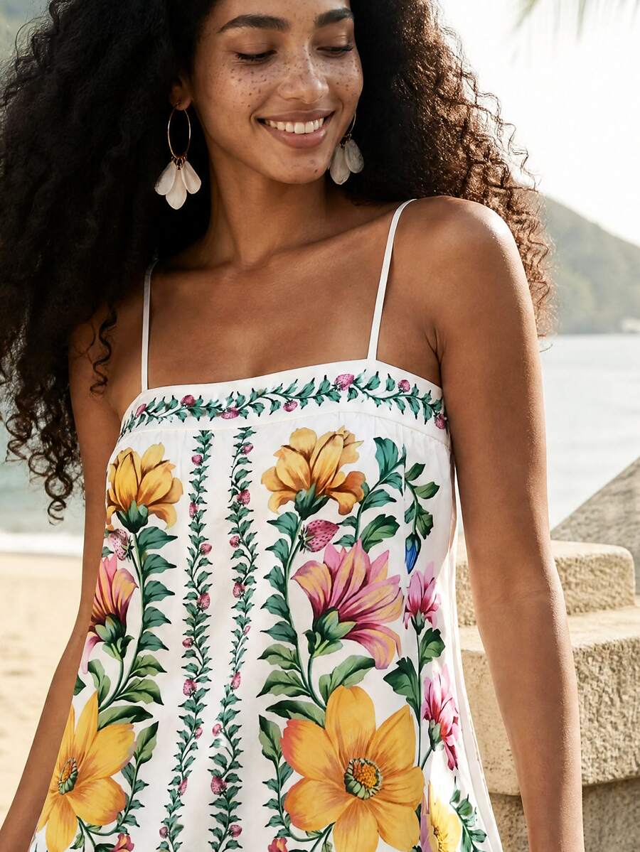 CAJUNI Women's Floral Print Fashion Camisole Top For Vacation - Multicolor - View 1