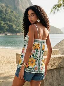 CAJUNI Women's Floral Print Fashion Camisole Top For Vacation - Multicolor - View 2