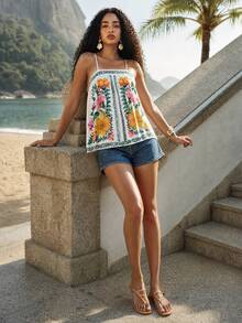 CAJUNI Women's Floral Print Fashion Camisole Top For Vacation - Multicolor - View 6