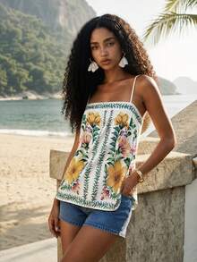 CAJUNI Women's Floral Print Fashion Camisole Top For Vacation - Multicolor - View 4