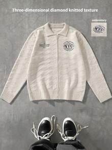 Manfinity EMRG Cárdigan casual de hombre con botones y bordado de letras, para otoño/invierno, de manga larga - Multicolor - Ver 7