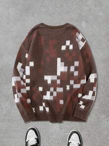 Manfinity EMRG Men's Casual Basic Colorblock Crew Neck Long Sleeve Sweater, Fall/Winter - Coffee Brown - View 2