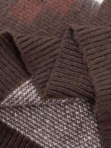 Manfinity EMRG Men's Casual Basic Colorblock Crew Neck Long Sleeve Sweater, Fall/Winter - Coffee Brown - View 7