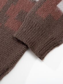 Manfinity EMRG Men's Casual Basic Colorblock Crew Neck Long Sleeve Sweater, Fall/Winter - Coffee Brown - View 5