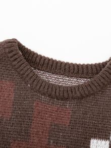 Manfinity EMRG Men's Casual Basic Colorblock Crew Neck Long Sleeve Sweater, Fall/Winter - Coffee Brown - View 6