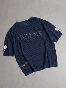 Manfinity EMRG Men's Letter & Graphic Print Crew Neck Short Sleeve Knit Top, Football - Royal Blue - View 2