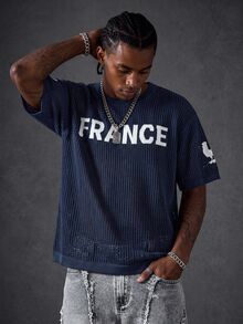 Manfinity EMRG Men's Letter & Graphic Print Crew Neck Short Sleeve Knit Top, Football - Royal Blue - View 1