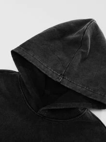 Manfinity EMRG Men's Dark Grey Streetwear Hoodie,Autumn Knitted Sweatshirt,Loose Cropped Cross Pattern Minimalist Ink Line Design,Versatile Holiday Gift,Unisex - Black - View 4