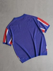 Manfinity EMRG Men's Contrast Color Round Neck Short Sleeve Breathable Knit Top, Summer Fashion, Football - Blue - View 2
