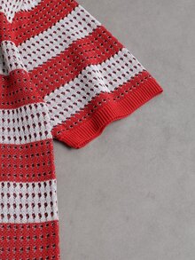 Manfinity EMRG Men's Striped & Letter Print Contrast Color Short Sleeve Knit Top, Football - Red - View 5