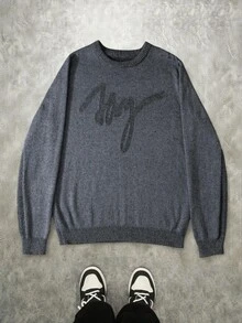 Manfinity EMRG Men's Basic Casual Crew Neck Long Sleeve Sweater, Fall Winter - Black - View 3