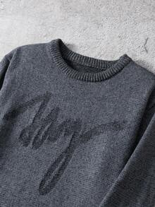 Manfinity EMRG Men's Basic Casual Crew Neck Long Sleeve Sweater, Fall Winter - Black - View 4