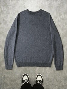 Manfinity EMRG Men's Basic Casual Crew Neck Long Sleeve Sweater, Fall Winter - Black - View 2