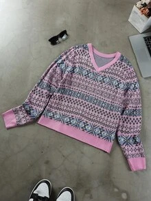 Manfinity EMRG Men's Casual Geometric Pattern Sweater, Autumn/Winter - Multicolor - View 3