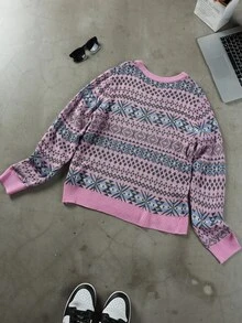 Manfinity EMRG Men's Casual Geometric Pattern Sweater, Autumn/Winter - Multicolor - View 2