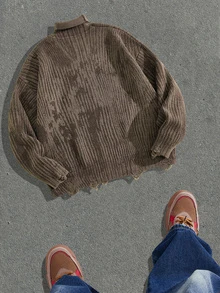 Manfinity EMRG Men's Autumn/Winter Casual Tie-Dye Distressed Patterned Knit Sweater - Camel - View 2