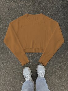 Manfinity EMRG 时尚博主设计纯色做旧套头毛衣，男士秋冬款 - 紫紅色 - 查看 3