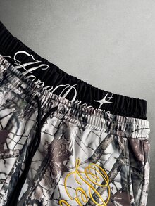 Manfinity EMRG Men's High Waist Maple Leaf Print Embroidered Pocket Fashionable Hip Hop Shorts, Holiday - Multicolor - View 6