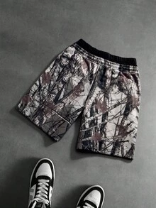 Manfinity EMRG Men's High Waist Maple Leaf Print Embroidered Pocket Fashionable Hip Hop Shorts, Holiday - Multicolor - View 2