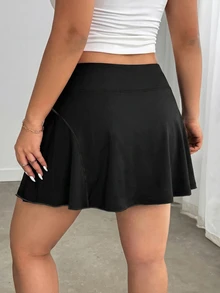 Enliva Plus Size High-Waisted Stretchy Two-In-One Shark Skirt With Built-In Large Pocket - Compatible With Apple Gym Tennis Black Autumn Gym Sport Fall - Black - View 2