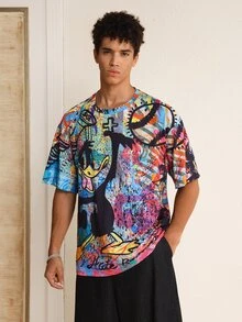 LOONEY TUNES X SHEIN Men's Hip-Hop Cartoon Graphic Print Short Sleeve T-Shirt - Multicolor - View 3