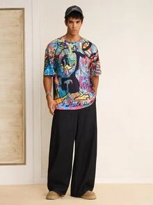 LOONEY TUNES X SHEIN Men's Hip-Hop Cartoon Graphic Print Short Sleeve T-Shirt - Multicolor - View 4