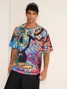 LOONEY TUNES X SHEIN Men's Hip-Hop Cartoon Graphic Print Short Sleeve T-Shirt - Multicolor - View 5