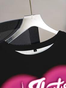 Mean Girls | SHEIN Plus Size Fashion Letter & Heart Graphic Print Round Neck Short Sleeve T-Shirt - White - View 3