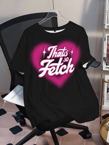 Mean Girls | SHEIN Plus Size Fashion Letter & Heart Graphic Print Round Neck Short Sleeve T-Shirt - White - View 6