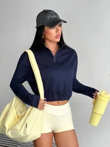 Dewbera Dewbera Women's Solid Color Casual Daily Travel Sports Sweatshirt - Navy Blue - View 2