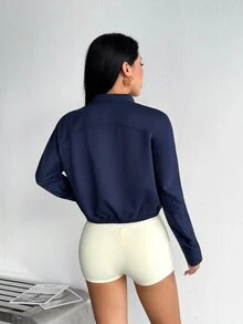 Dewbera Dewbera Women's Solid Color Casual Daily Travel Sports Sweatshirt - Navy Blue - View 5