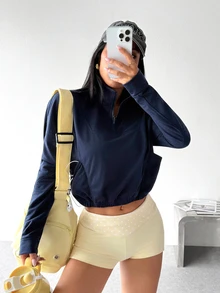 Dewbera Dewbera Women's Solid Color Casual Daily Travel Sports Sweatshirt - Navy Blue - View 1