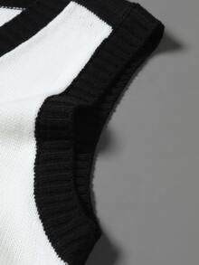 Manfinity EMRG Men's Casual Contrast Color Patchwork Letter Embroidery Knit Face Mask Y2k Tops Sweater Vest - Multicolor - View 6