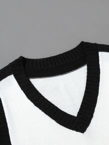 Manfinity EMRG Men's Casual Contrast Color Patchwork Letter Embroidery Knit Face Mask Y2k Tops Sweater Vest - Multicolor - View 4