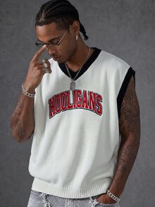 Manfinity EMRG Men's Casual Contrast Color Patchwork Letter Embroidery Knit Face Mask Y2k Tops Sweater Vest - Multicolor - View 1