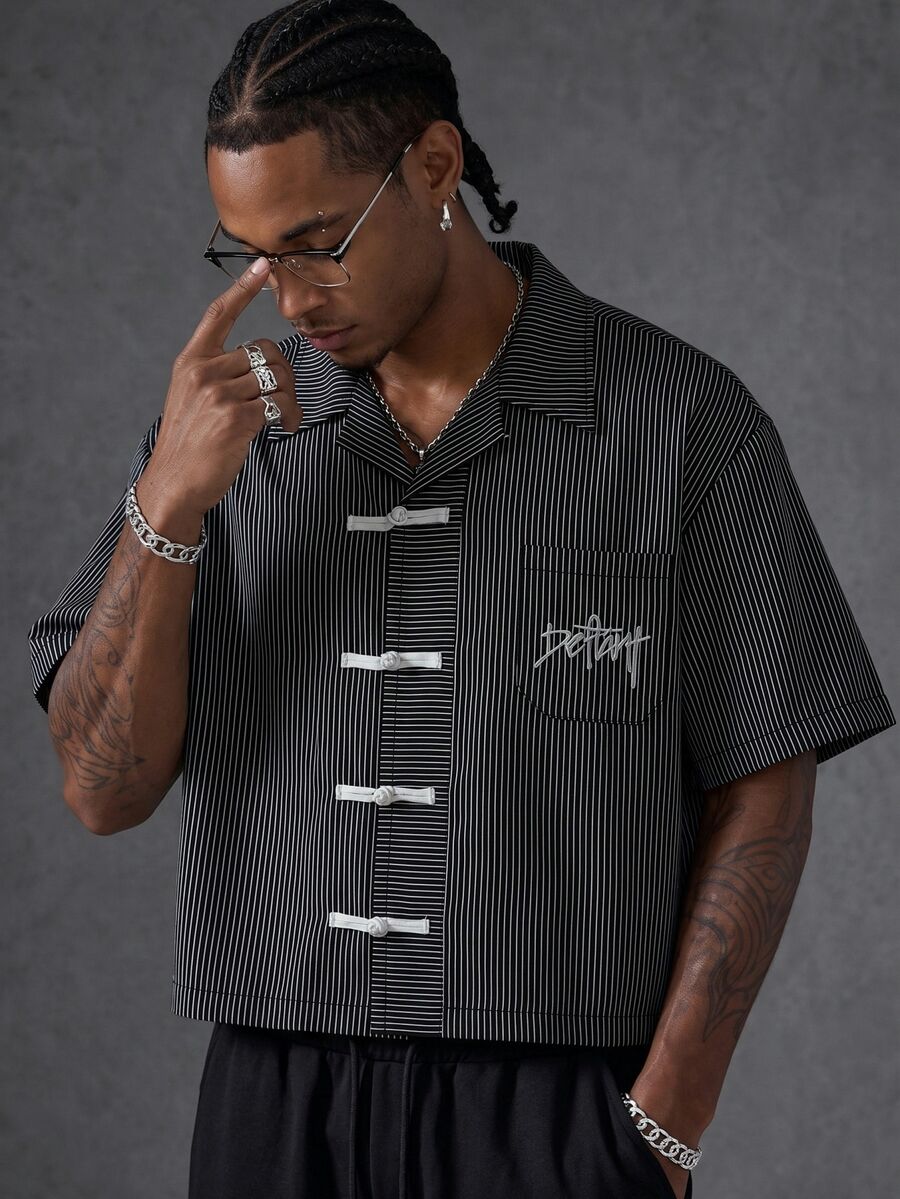 Manfinity EMRG Men's Casual Striped Short Sleeve Shirt, Summer