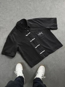 Manfinity EMRG Men's Casual Striped Short Sleeve Shirt, Summer - Black - View 9