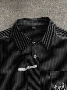 Manfinity EMRG Men's Casual Striped Short Sleeve Shirt, Summer - Black - View 5