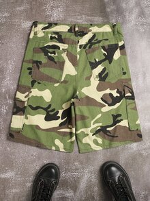 Manfinity EMRG 男士时尚迷彩印花水钻装饰拉链工装口袋牛仔短裤 - 彩色 - 查看 2