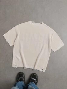 Manfinity EMRG Men's Solid Color Distressed Short Sleeve Knit Top - Apricot - View 2