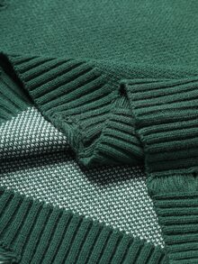 Manfinity EMRG Men's Letter Distressed Crew Neck Long Sleeve Casual Sweater, Autumn/Winter - Dark Green - View 7