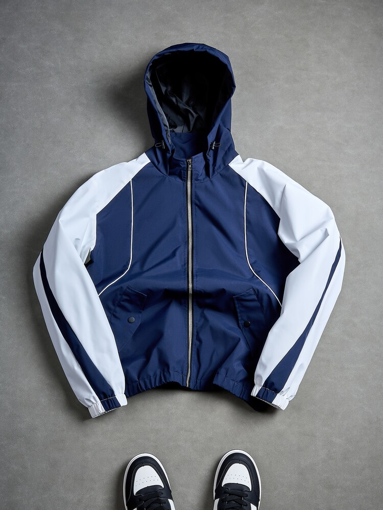 Manfinity EMRG Men's Casual Hooded Color Block Patchwork Long Sleeve Jacket, Autumn - Blue - View 3