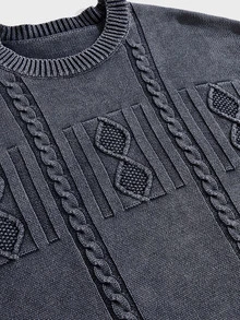 Manfinity EMRG Men's Geometric Print Relaxed Fit Crew Neck Long Sleeve Knit Sweater, Autumn/Winter - Navy Blue - View 5