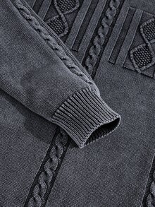 Manfinity EMRG Men's Geometric Print Relaxed Fit Crew Neck Long Sleeve Knit Sweater, Autumn/Winter - Navy Blue - View 4