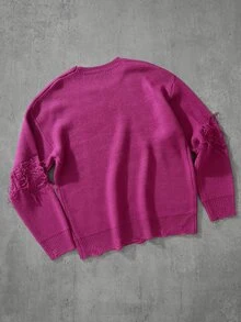 Manfinity EMRG Men's Solid Color Distressed Vintage Crew Neck Long Sleeve Sweater - Hot Pink - View 2