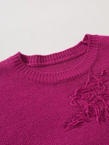Manfinity EMRG Men's Solid Color Distressed Vintage Crew Neck Long Sleeve Sweater - Hot Pink - View 4