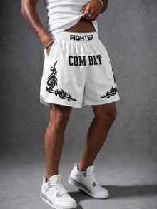 Manfinity EMRG Men's Summer Elastic Waist Digital Print Thai Boxing Shorts, Holiday - White - View 1