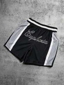 Manfinity EMRG Men's Colorblock Elastic Waist Loose Shorts, Suitable For Sports And Daily Wear, Holiday - Black - View 3