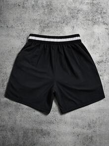 Manfinity EMRG Men's Colorblock Elastic Waist Loose Shorts, Suitable For Sports And Daily Wear, Holiday - Black - View 2